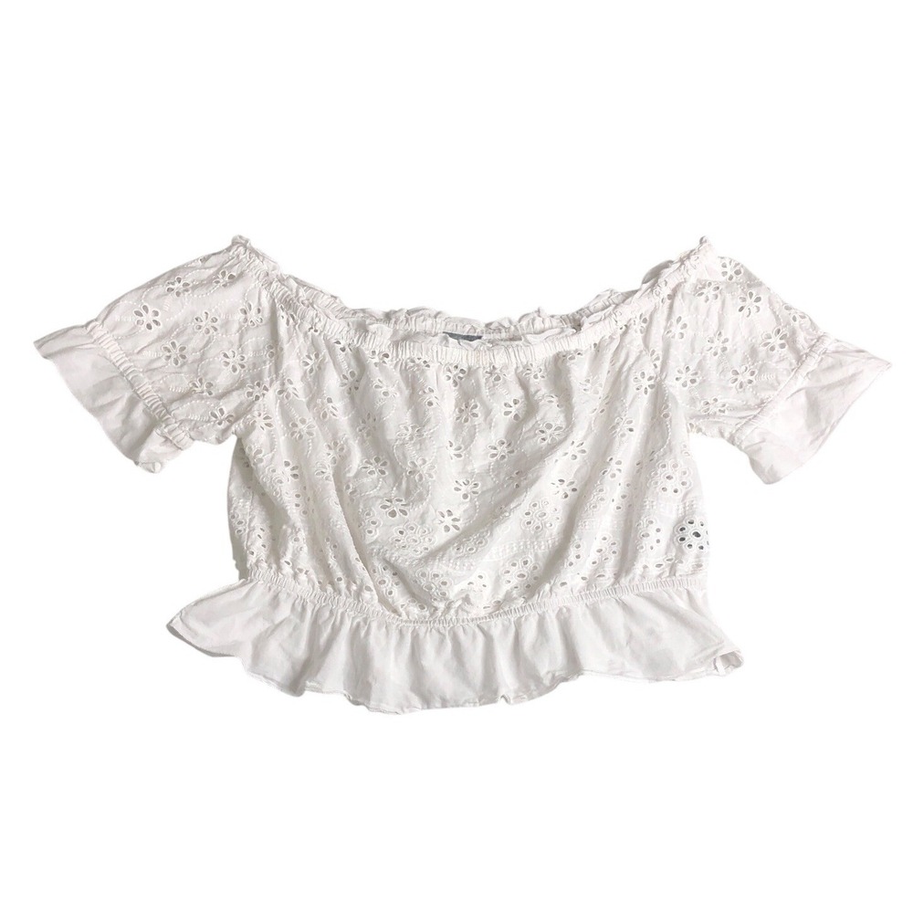 Vintage Y2K 90s Charlotte Russe Top Womens XL Crop Eyelet Milk Maid Coquette